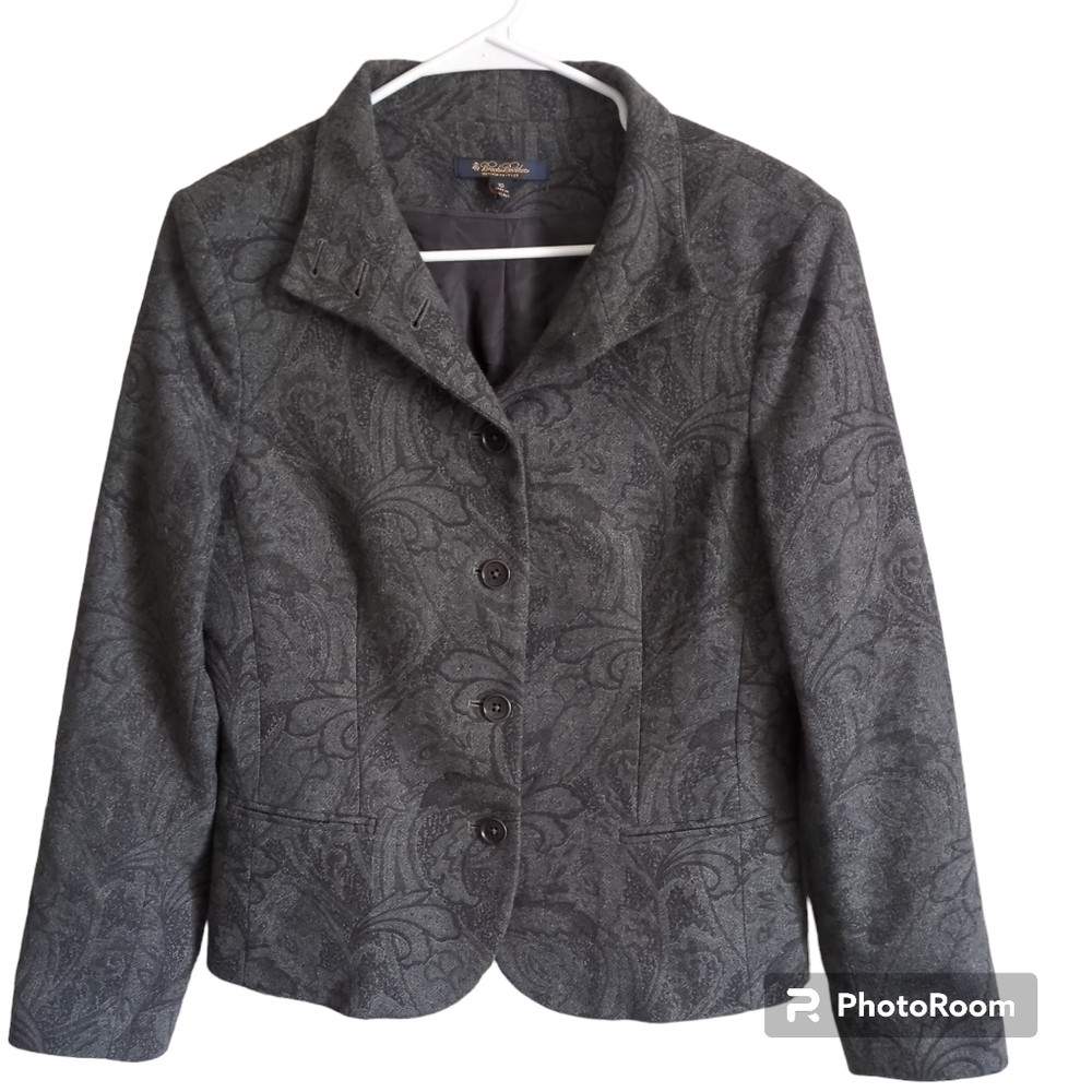 Brooks Brothers | Women's Wool-Blend Paisley Print Blazer Grey | Size 10